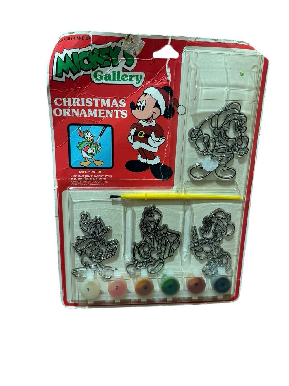 Vintage Disney Mickeys Gallery 4-Pc Christmas Ornaments Donald Minnie Painting